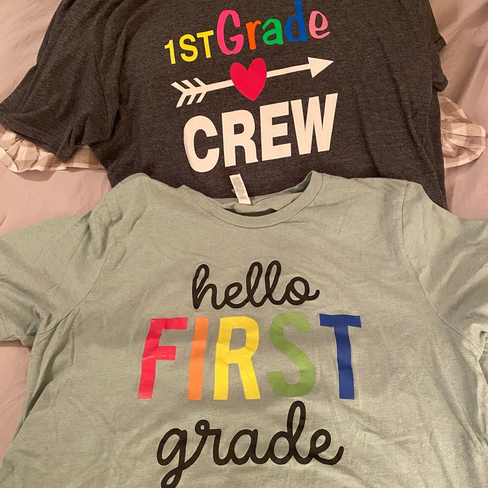 Teacher t shirt first grade. Soft gently worn.2 shirt sleeve t shirts